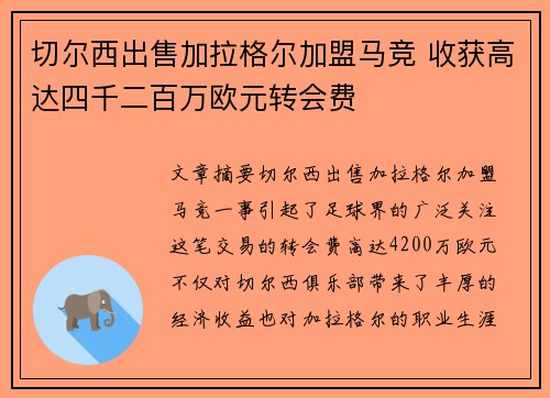 切尔西出售加拉格尔加盟马竞 收获高达四千二百万欧元转会费